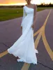 A-Line Wedding Dress Illusion Neck Chiffon Long Sleeve Country Beach Sexy with Pearls Split Front Bridal Party Gowns For Women 2023 Vestidos De Noiva