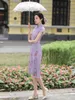 Abbigliamento etnico FZSLCYIYI Cinese elegante collo alla coreana manica raglan cotone stampato lino Qipao da sposa da donna cheongsam