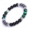 Colorful Teal Tiger Eye Beaded Strand Bracelet Hematite Natural Stone Bracelets Wristband for Men Women Fashion Jewelry