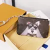 Designer Plaid Graffiti Key Wallet Luxury Brand Dog Cat Animal Print Mens Coin Purses With Key Chain Fashion Letter Zipper Mini Cl296F