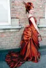 Vintage wiktoriańskie zgiełku suknie wieczorowe Ruched bez rękawów tafta formalna okazja suknie na bal maturalny wampir bal maskowy przebranie na halloween steampunk gotyk Vestido