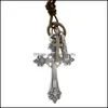 Hänghalsband retro bokstaven ID Jesus Cross Halsband Ring Charm Justerbar läderkedjhalsband för kvinnor män mode smycken g dhpgv