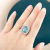 웨딩 반지 Bijoux Story Blue Zirconia Gemstones 기념일 파티 보석 크기 6-10을 가진 매력 여성을위한 럭셔리 참여