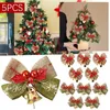 Christmas Decorations 5PCS Pendant Decoration 5CM Bell Tree Burlap Bow Hanging Scene Dress Ornament