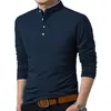 Magliette da uomo Business Casual Camicia da uomo Tinta unita Colletto alla coreana Slim Traspirante Primavera Autunno Top per uomo Bottoni taglie forti