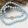 Blue Shell Round Simulated Pearl 8mm Beads Halsband för kvinnor CLAVICLE CHECHER CHOKERS DIY SMEEXKE 18 tum