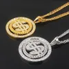 Hip Hop Rotatable US Dollar Pendant Necklace Men Gold Sliver Color Ice Out Crystal Sign Rock Pendants Rapper Bling Bling Jewerly