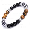 Fashion Teal Tiger Eye Beaded Strand Bracelet Hematite Natural Stone Bracelets Wristband for Men Women Fine Gemstone Jewelry