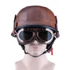 Leather German Style Retro and Vintage Half Open Face DOT Approved Motorcycle Helmet With Visor for Man and Woman306n5190991