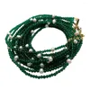 Choker Y.Iny 8列緑のクリスタル培養白真珠ネックレス17.5 "マルチストランドファッションジュエリー