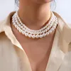 Gargantilla de lujo para mujer, collar de perlas sencillo, simplicidad elegante, cadena de clavícula de tres capas, apilamiento barroco Vintage