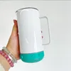 Sublimation 14oz Coffee Mugs with Bluetooth Speaker Bottomsサーマル熱伝達音楽タンブラーハンドルとシール蓋断熱真空水ボトルA0022