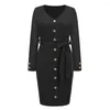 Casual Dresses Knitted Women Elegant Bodycon Long Sleeve Sweater High Waist Autumn Y2k Sexy Bandage Vestido