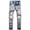 Hip Hop Pantalons Jeans Hommes Broderie Jambe Droite Bleu Hommes Jean Slim Fit Moto Biker Causal Denim Pantalon 29-38