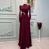 Moyen-Orient Arabe Robe De Bal Pour Les Femmes Perles Col Haut À Manches Longues Dubai Eveing Robe Formelle Robes Robes De Gala