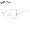 Sonnenbrillenrahmen QPeClou 2020 Neue Mode Metall Cat Eye Brillen Rahmen Frauen Vintage Hohl Anti-blau Transparent Brillen Weibliche Brille T2201114