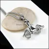 Pendant Necklaces Gym Sport Hand Weight Lifting Dumbbell Pendant Necklace Retro Stainless Steel Necklaces Chains Hip Hop Fashion Jew Dhbur