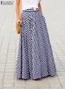 Jupes mode femmes asymétrique ZANZEA été Plaid Maxi Long décontracté taille élastique surdimensionné Vintage a-ligne 7 221115