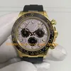 Chronograph Watch For Mens 40mm 18k Yellow Gold Meteorite Dial Ceramic Bezel Cal.7750 Movement Automatic Chrono Work Rubber Bracelet 904L Steel Watches