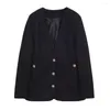 Women's Suits Maxdutti French Office Lady Fashion Jacket Women Black Elegant Texture Blazers Casual
