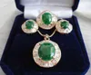 Emerald Green Jade 18KGP Cubic Zirconia Pendant Necklace Earrings Ring Set2245026