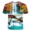 Magliette da uomo Maglietta stampata con paesaggio 3D T-shirt estiva a maniche corte con scollo tondo grande