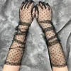 Knieschützer Polka Dot Spitze Lange Handschuhe Weibliche Stretch Tüll Mesh Semi Sheer 60 cm Schwarze Frauen Braut Hochzeit Golves Ballkleid