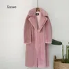 Pur 2022 Women Women WhiM Warm Faux Solid Color Coat Casaco de lapela longa grossa