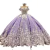 Lavender princess Quinceanera Dresses 3D Flowers Appliques Lace-up corset prom Sweet 16 Princess Dresse vestidos de 15 anos