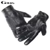 Five Fingers Gants Gours Homme Cuir Véritable Peau de Mouton Noir Écran Tactile Bouton Doublure Laine Hiver Chaud Mitaines GSM050 221116