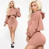 Work Dresses Hirigin Sexy Two Piece Set Hooded Crop Top And Skirt Fall Winter Workout Sweat Suits 2 Sets Womens Outfits