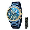 손목 시계 Olense Sport Watches Men Blue Top 브랜드 크로노 그래프 쿼츠 시계 시계 빛나는 손 날짜 패션 remogio masculin 도구 상자