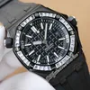 A1571 42mm A3120 Orologio da uomo automatico Diamanti Lunetta DLC Quadrante tutto nero Cinturino in pelle senza gomma con bastone argento Super Eiditon Puretime E253