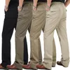 Pantalons pour hommes printemps été mince taille élastique marque hommes décontracté haute droite lâche pantalons d'âge moyen coton solide hommes pantalons