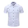 Men's Casual Shirts OEING Men's Summer Fashion Dress T-Shirt Short Sleeve Shirt Tops Military Style 3Colors British Styles 2022