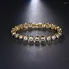 ارتباط أساور T997 Fashion 18K Gold Plated Tennis Bracelet Round 5A NSCD Stone Baresles for Women Hip Hop Jewelry