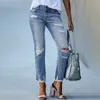 Jeans Feminino Calça Lápis Rasgado Slim Fit Cintura Alta Vintage Streetwear Casual Moda Elástica Azul Mulher 221115