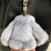 Blauw-8cm Echte Rex Konijnenbont Bunny Pop Speelgoed Kid Gift Bag Charm Sleutelhanger Sleutelhanger Accessoires Telefoon Portemonnee Handbag309C237p