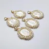 Kolye Kolyeleri Fuwo Tatlısu İnci Kabuğu Bakire Mary Altın Renk Oval Şekar Beyaz Aksesuarlar DIY Mücevher Yapımı PD617 5 PCS
