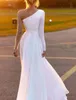 A-Line Wedding Dress Illusion Neck Chiffon Long Sleeve Country Beach Sexy with Pearls Split Front Bridal Party Gowns For Women 2023 Vestidos De Noiva