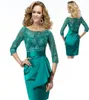 Emerald Green Lace Mother of the Bride Dresses 2019 Plus size half mouwen kralen korte mini bruiloft avondfeestjurken6397573