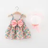 Abiti per ragazza 2 pezzi Summer Born Set vestiti coreani per bambini Stampa di moda Beach Cute Bow Flower Cappello da principessa per bambini BC2239