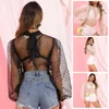 Polo da donna Summer Sexy Women Dot Mesh Sheer Top trasparenti Top Camicetta Camicie Cover-Ups Costumi da bagno larghi Bikini lunghi Puff Sle G8W4