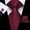 Cravates d'arc Hi-Tie Mens Cadeau Cravate Set Vin Rouge Bourgogne Paisley Mariage De Soie Pour Hommes Design De Mode Qualité Hanky Bouton De Manchette Goutte