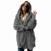Abrigo de piel de oso de peluche de imitación 4XL 5XL para mujer, chaqueta de moda para mujer, punto abierto, otoño, con capucha, manga larga, forro polar, peludo, 2022