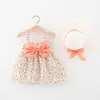 Abiti per ragazza 2 pezzi Summer Born Set vestiti coreani per bambini Stampa di moda Beach Cute Bow Flower Cappello da principessa per bambini BC2239