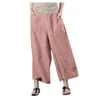 Kadın pantolon kadın pamuk keten vintage yaz elastik bel düzensiz pantolon pantalon gündelik karahindiba baskı kırpılmış 5xl kadın