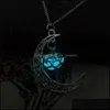 Pendentif Colliers Glow In The Dark Moon Love Collier Noctilucence Médaillon Pendentif Colliers Femmes Mode Bijoux Drop Delivery Penda Dhtkp