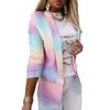 Ternos femininos Office Lady Blazer impressão colorida lapela Autumn Winter Manga longa Cardigan Coat Tie Dye para namoro