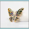 Pins Brooches Colorf Enamel Butterfly Brooch Gold Crystal Rhinestone Brooches Pins For Women Mens Wedding Bouquets Fashion Jewelry Dhqjs